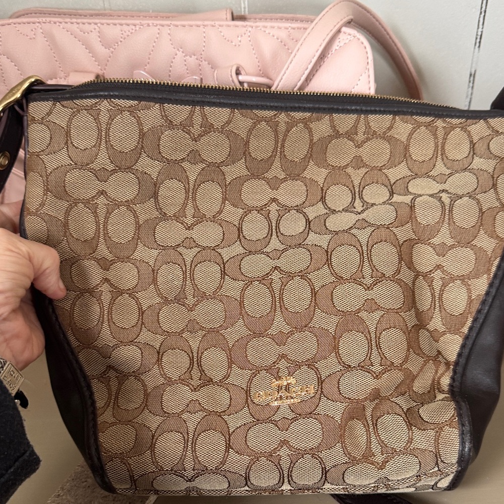 Coach Tan and Brown Signature Shoulder Bag